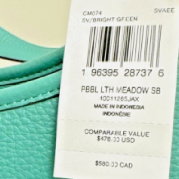 Coach CM074 Bright Green Pebbled Leather “Meadow” Shoulder Bag - Picture 7 of 7